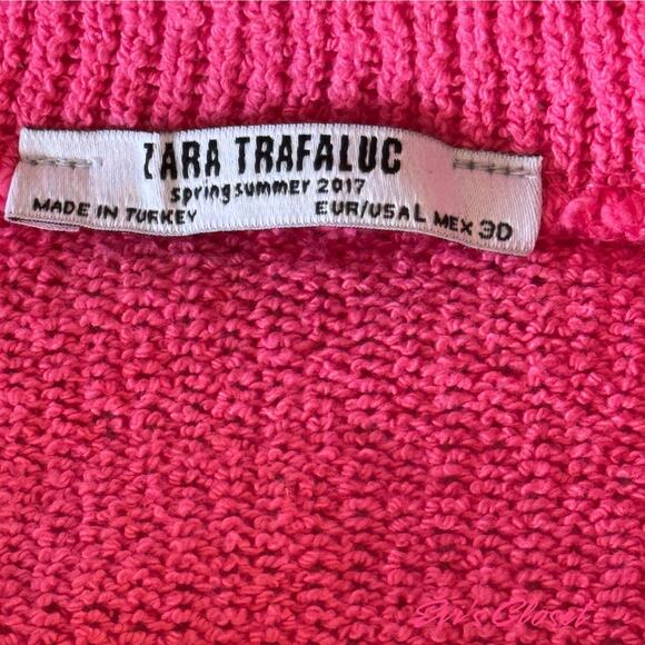 Zara Sweater Pink Boxy/Loose Fit V-Cut-Out Long Sleeve Size L - Picture 6 of 9